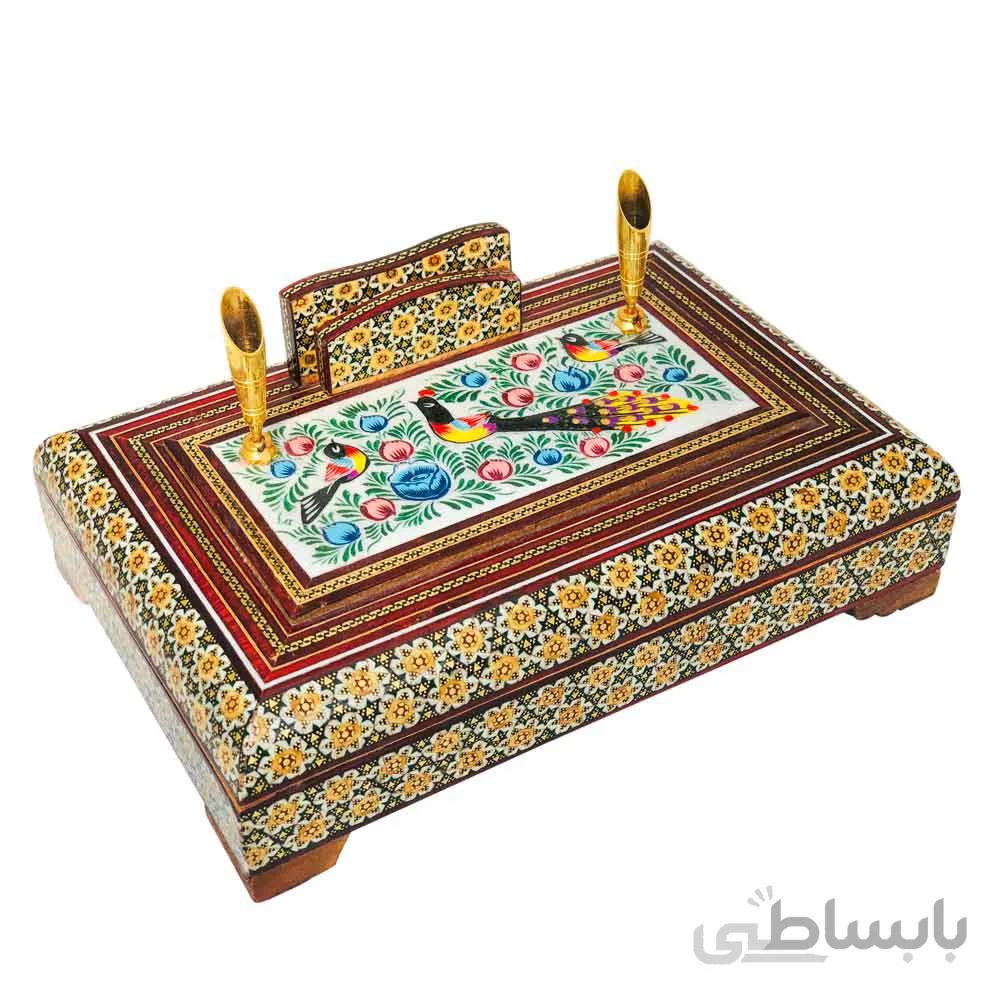جاقلمی خاتم کاری دوقیف جعبه دار رو نقاشی 24*16 سانتی ا قیمت به شرط خرید تیمی