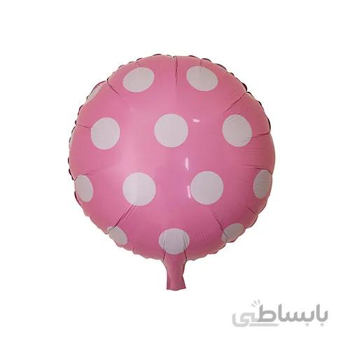 بادکنک فویلی گرد صورتی خال سفید