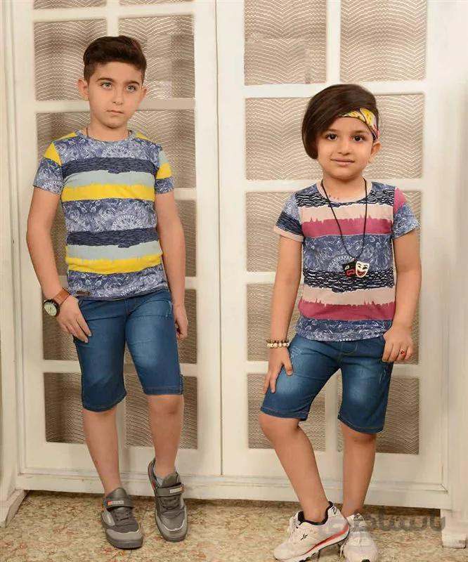 تیشرت و شلوارک آبرنگی راه راه