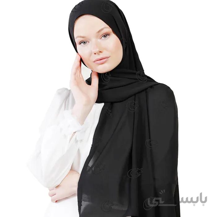 شال حریر مشکی گلدوزی ماه مشکی