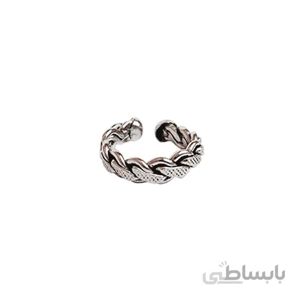 انگشتر بافت پهن نقره ای کد jw12.4