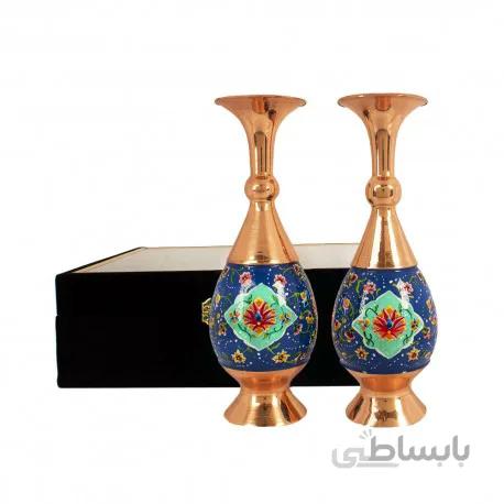 گلدان دوتایی مس و پرداز 25 سانتیمتری با جعبه کادویی