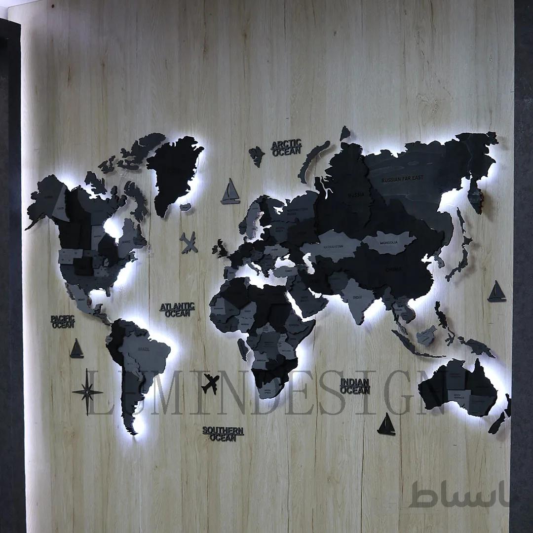 نقشه جهان پازلی تیره با نور مخفی