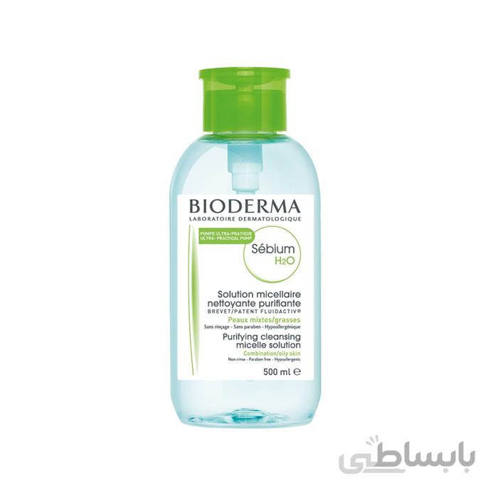 محلول پاک کننده پمپی آرایش و آلودگی سبیوم مناسب پوست چرب و مختلط BIODERMA H2O ا Bioderma Sebium H2O Purifying Cleansing Micelle Solution Pump Combination To Oily Skin