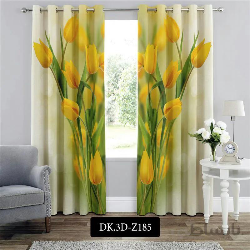 پرده پانچی (هازان و مخمل)کد DK.3D.Z185 طرح سه بعدی شاخه های گل