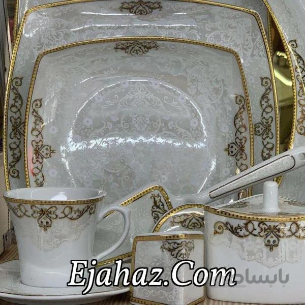 سرویس غذاخوری 6 نفره 30 پارچه چینی پردیس کاشان قالب پاریس طرح نوبل طلایی 465B