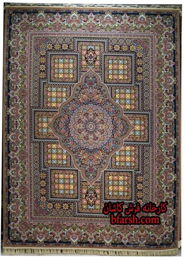 فرش کاشان 700شانه نقشه درخشان نسکافه ای