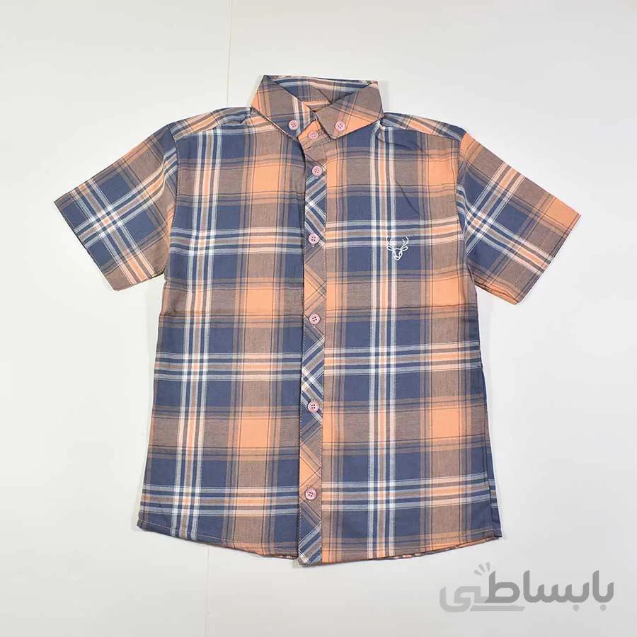 پیراهن آستین کوتاه پسرانه بچه گانه چهارخانه کد 2417
