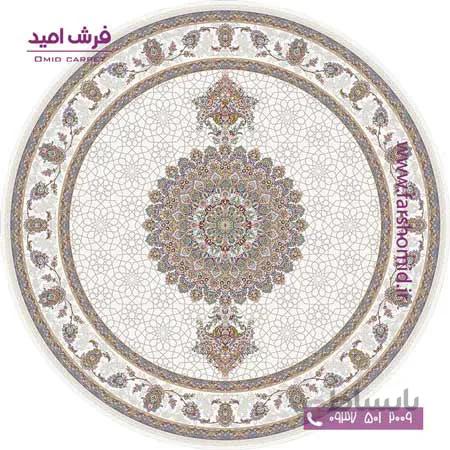 فرش ماشینی دایره 1200 شانه 8 رنگ طوبی گره کرم قالی کشمیر