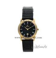 ساعت مچی ویولت زنانه کلاسیک گرد چرم طلایی صفحه مشکی شماره یونانی کد 0416/2L