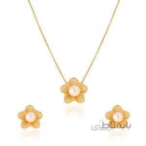نیم ست طلا طرح گل فیوژن با مروارید کد XS230