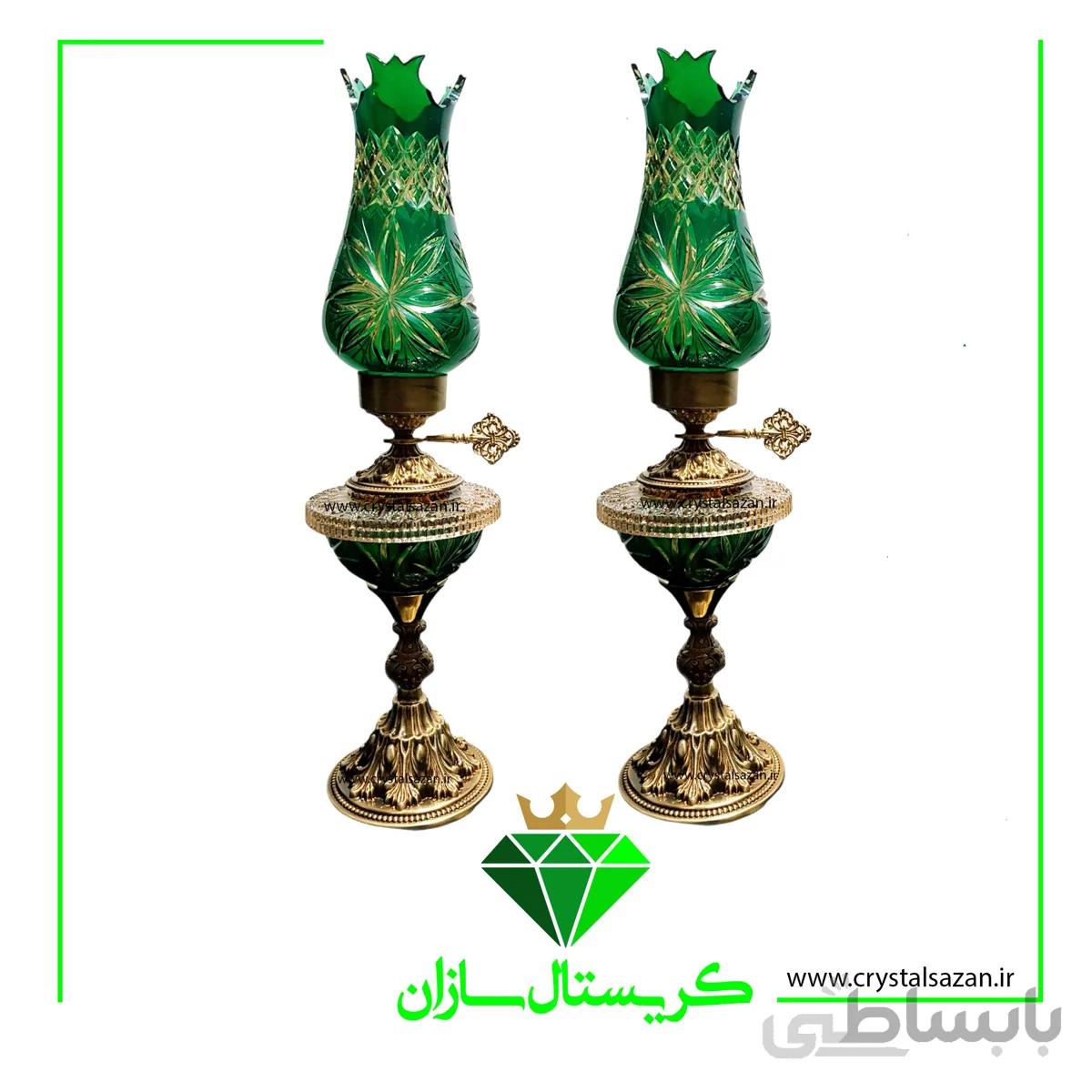 چراغ لاله دو پوست کریستال سازان مدل تابان سبز رنگ کد CH1244