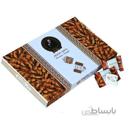 گز شیرین 18% مغز بادام لقمهای صادراتی 400 گرمی