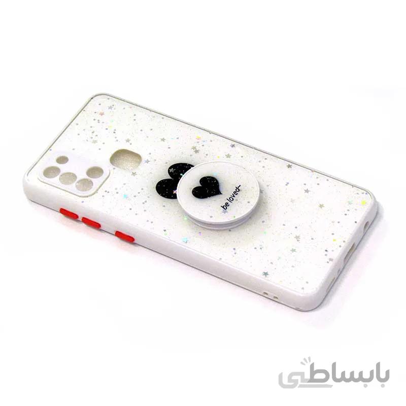 قاب PC ماربل محافظ لنزدار + پاپ سوکت سامسونگ Samsung A21S سفید