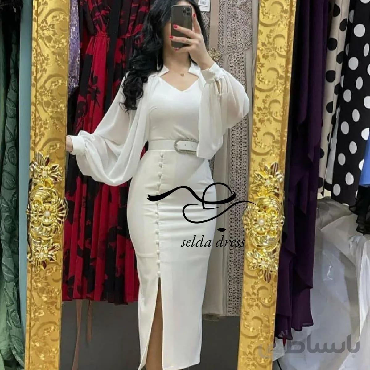 لباس مجلسی کوتاه شیک و خاص زنانه و دخترانه ۱۱۱۳ - سفید / ۳۶ ا 1113