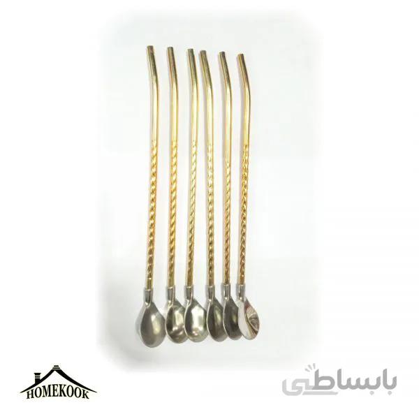 نی شربت خوری استیل طلایی