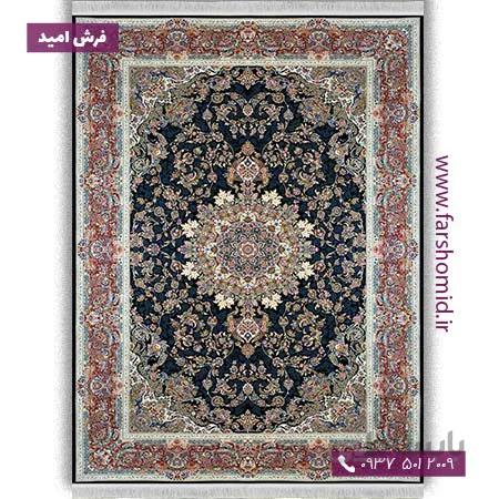 فرش ماشینی 1200 شانه گلبرجسته صدف سرمه ای فرش ملل