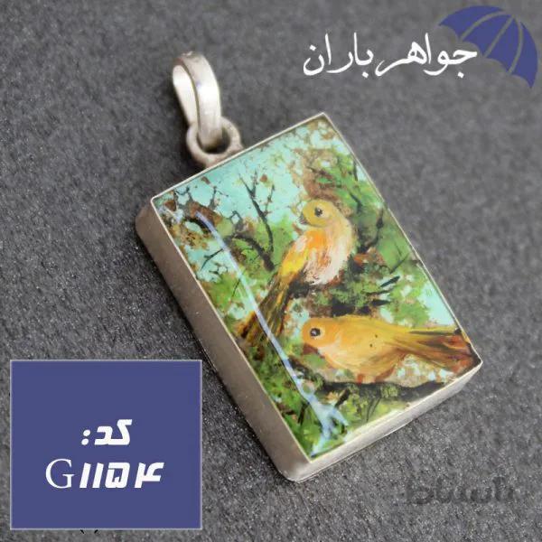 گردنبند فیروزه نیشابوری با نقاشی دستی بلبل کد G_1154