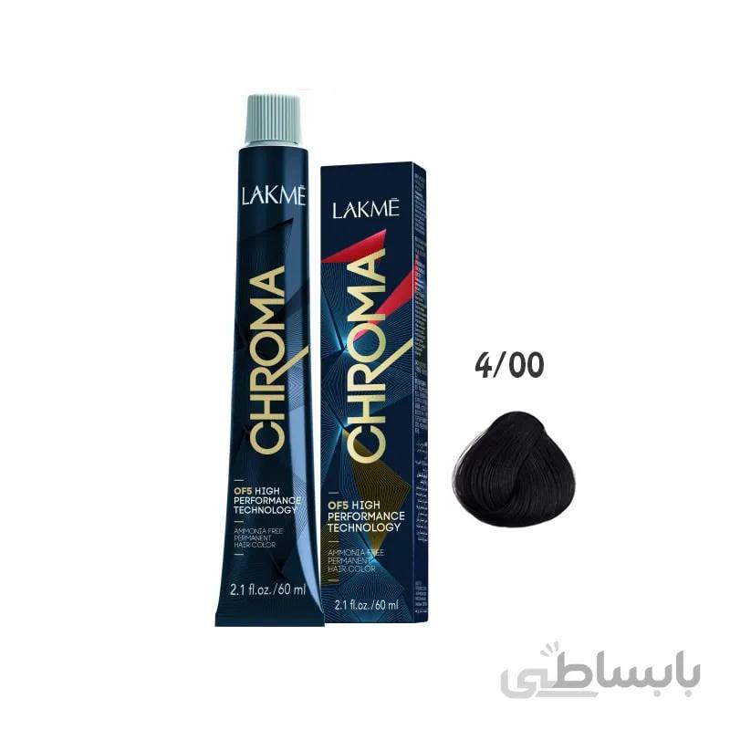رنگ مو فاقد آمونیاک کروما لاکمه Lakme Chroma Ammonia Free Permanent Hair Color 4/00 60ml