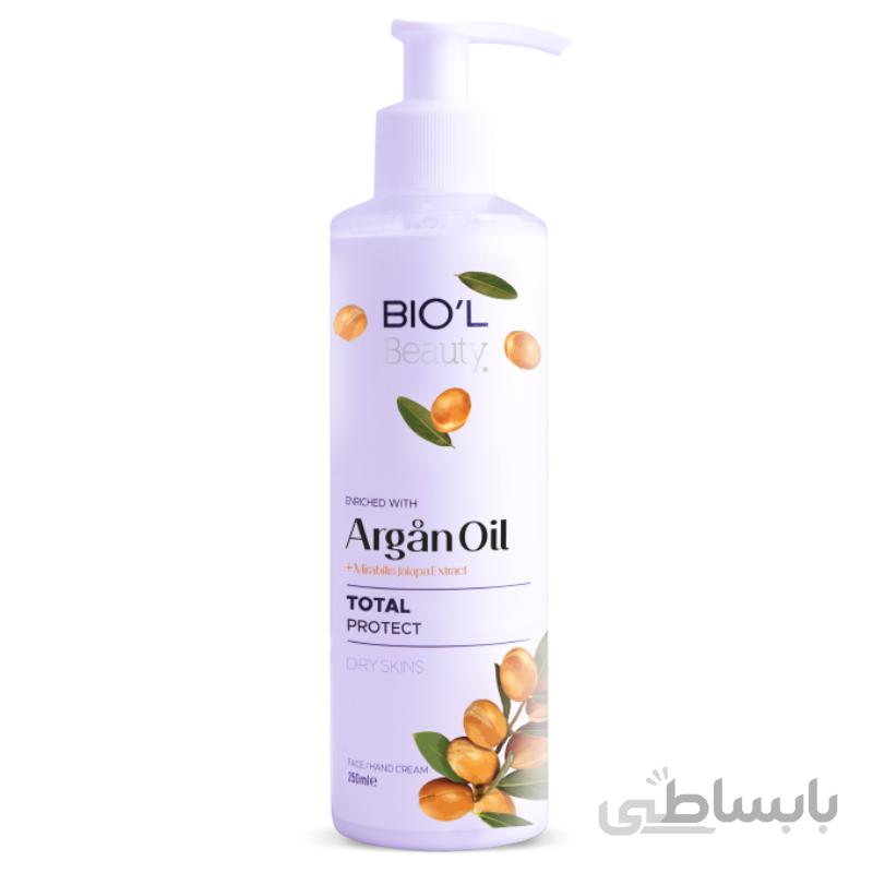 کرم پمپی مرطوب کننده دست و صورت بیول حاوی روغن آرگان حجم 250 میل ا Biol Moisturising Face And Hand Cream With Argan Oil 250ml
