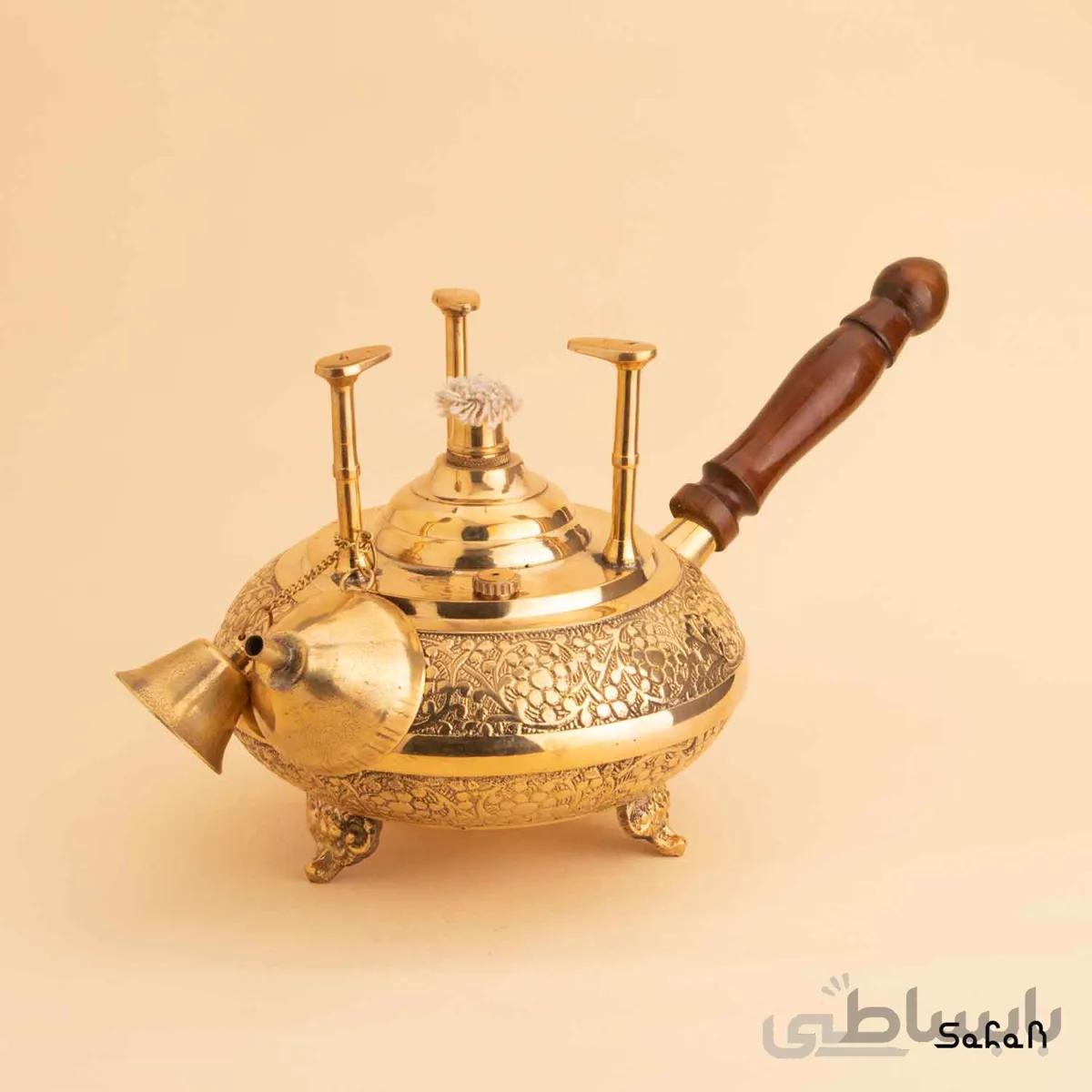 اجاق برنجی طلایی فیتیله دار سه پایه دسته دار