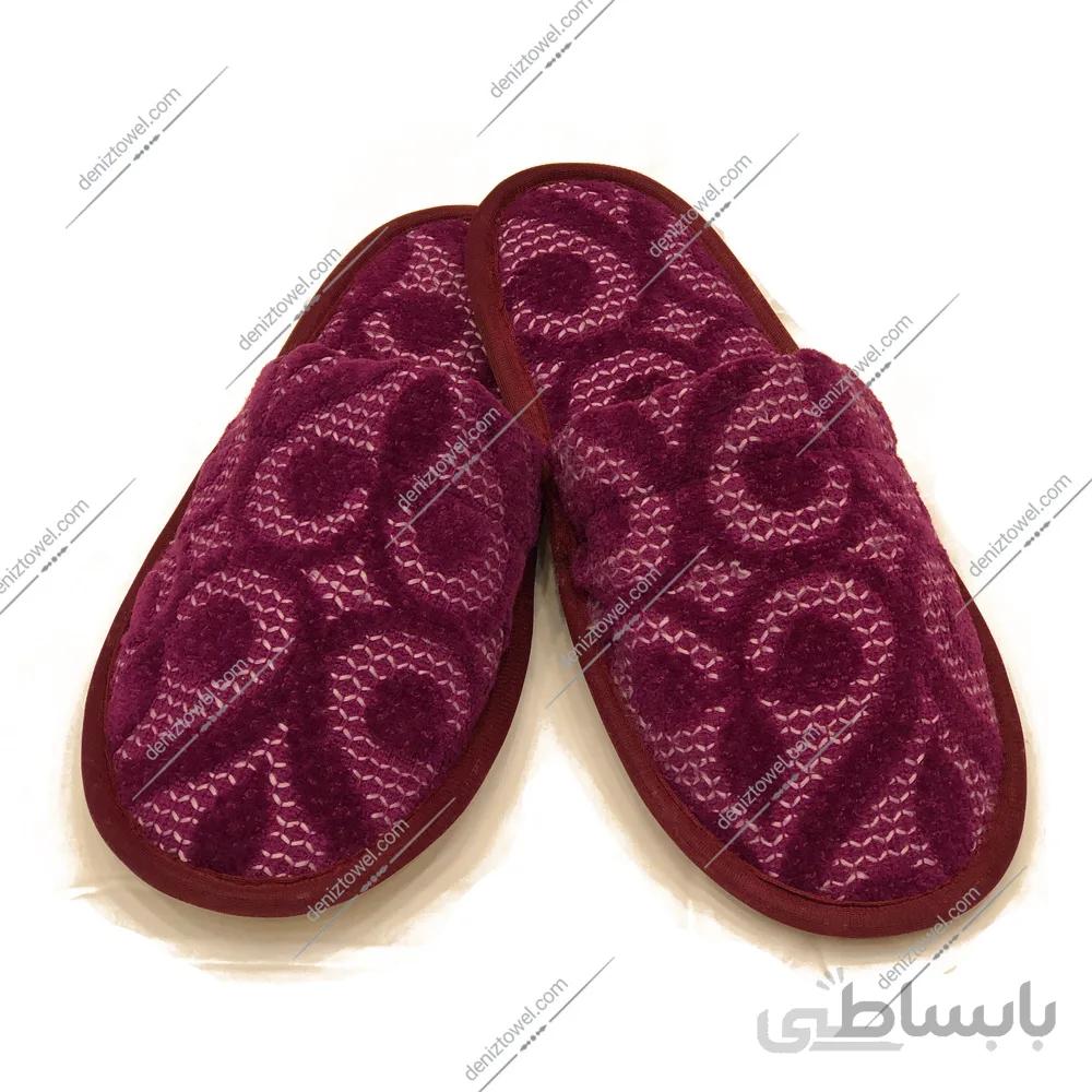 دمپایی حوله بهار زرشکی طرحدار