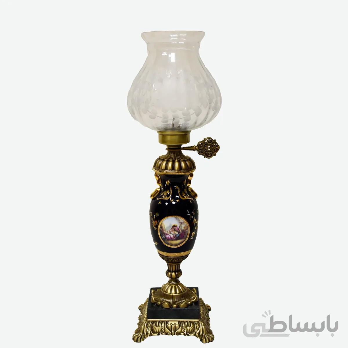 شمعدان بدنه بنفش طرح دار پایه برنز