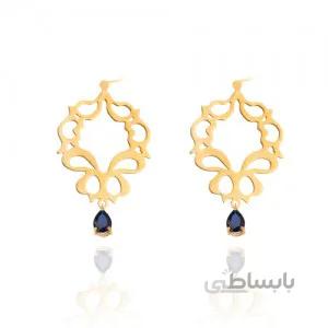 گوشواره طلا زنانه طرح اسلیمی کد XE103 ا سنگ گوشواره از نوع کوبیک زیر کونیا با رنگ های متنوع