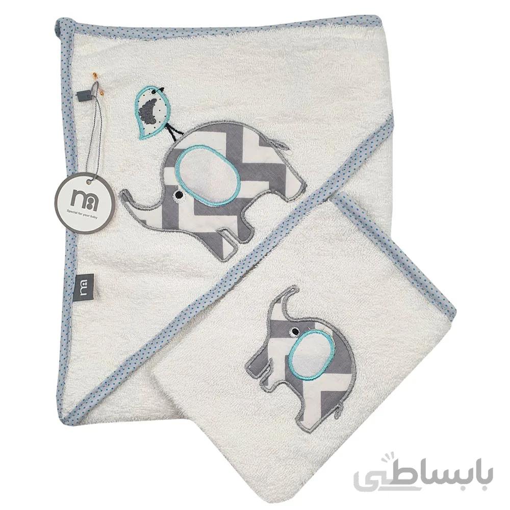 حوله دوتکه کلاهدار طرح فیل طوسی مادرکر Mothercare