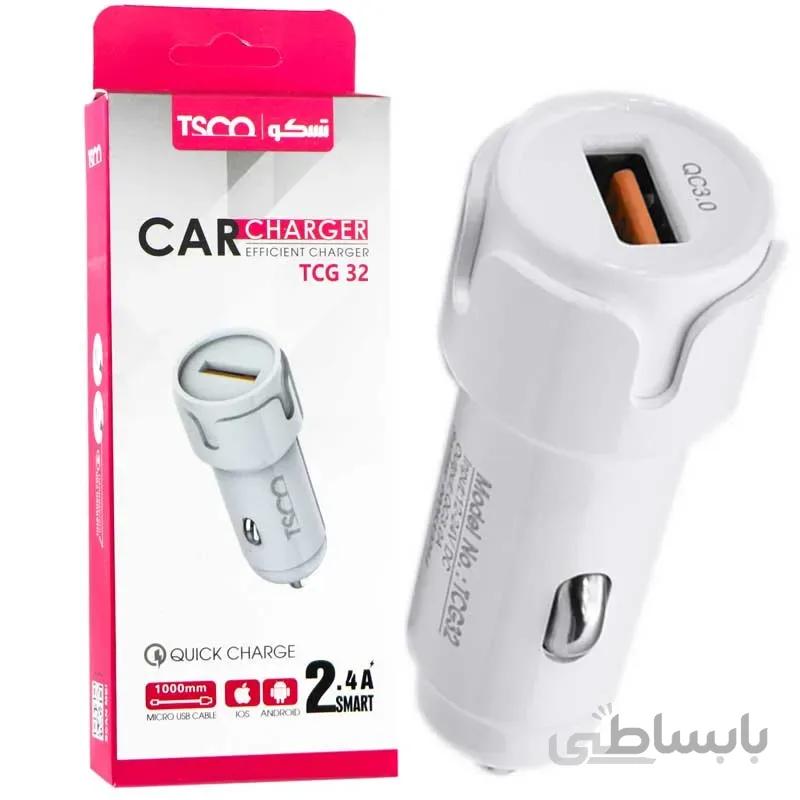 شارژر فندکی فست شارژ TSCO TCG 32 QC3 + کابل میکرو یو اس بی