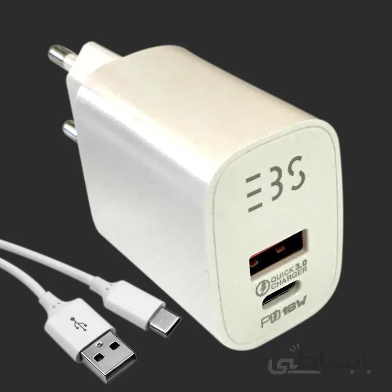 شارژر دیواری تری بی اس مدل EBS-U12Q4PD به همراه کابل تبدیل USB-C