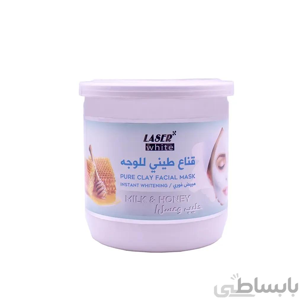 ماسک خاک رس صورت لیزر وایت حاوی عصاره شیر و عسل 400 میل ا LASER White Mask Face Milk & Hony Extract 400ml