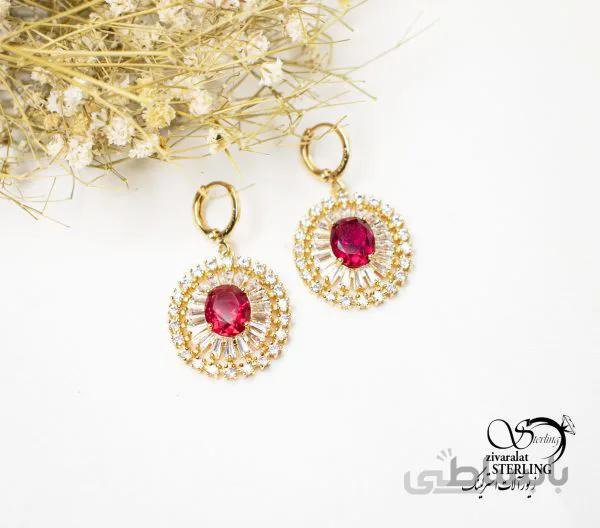 گوشواره آویز نگین قرمز برند ژوپینگ