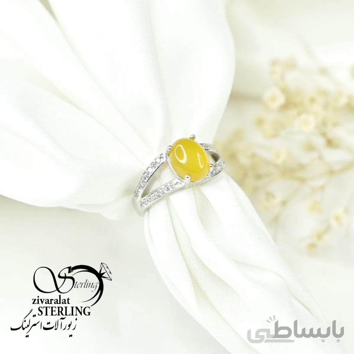 انگشتر نقره زنانه با سنگ عقیق زرد (شرف الشمس) کد 6388