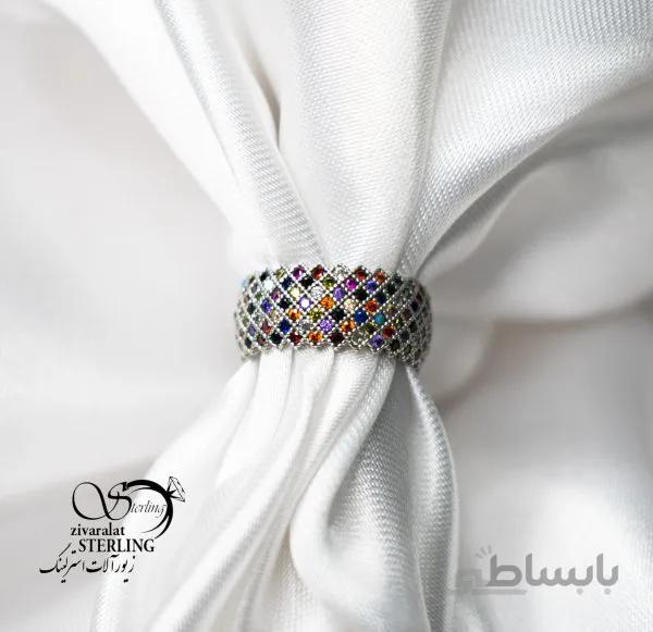 انگشتر نقره پرنس رنگی زنانه