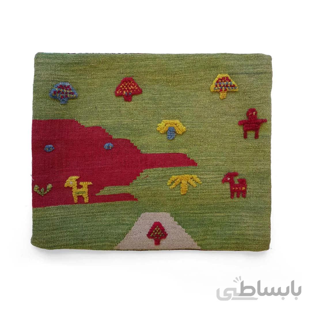 کوسن گلیم گبه طرح زندگی عشایر سبز - 50×40 سانتی