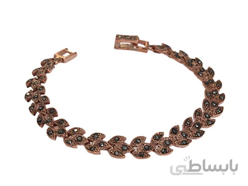 دستبند مسی نگین دار طرح گندم