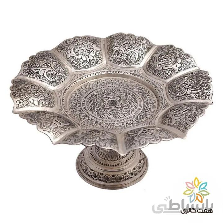 شیرینی خوری گرد کعب دار نقره نما کد ۱۰۳۹۲