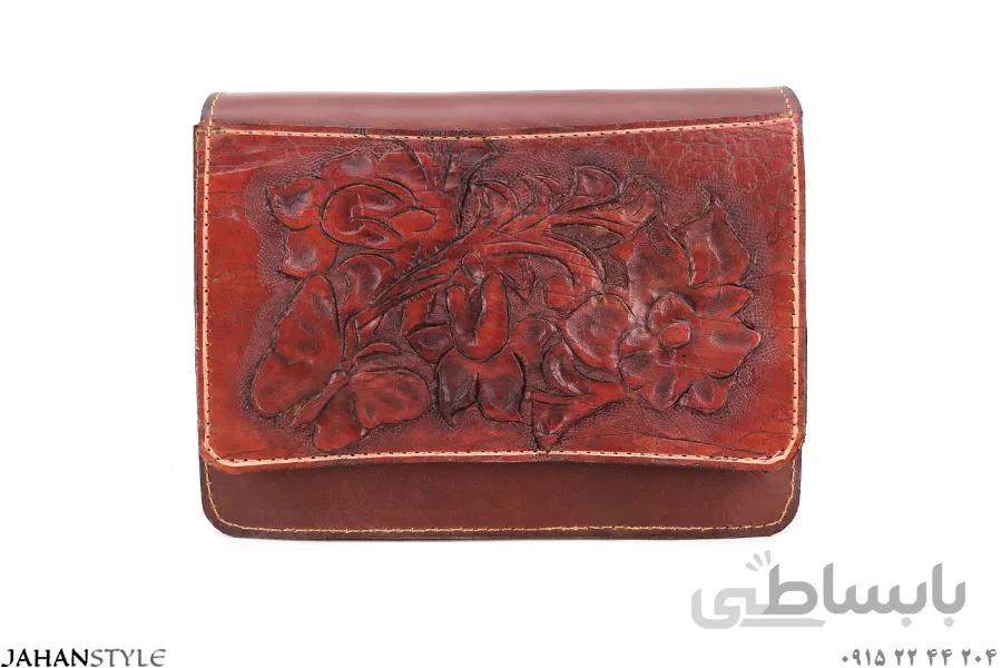 کیف دوشی چرم طبیعی قلم زنی طرح شکوفه