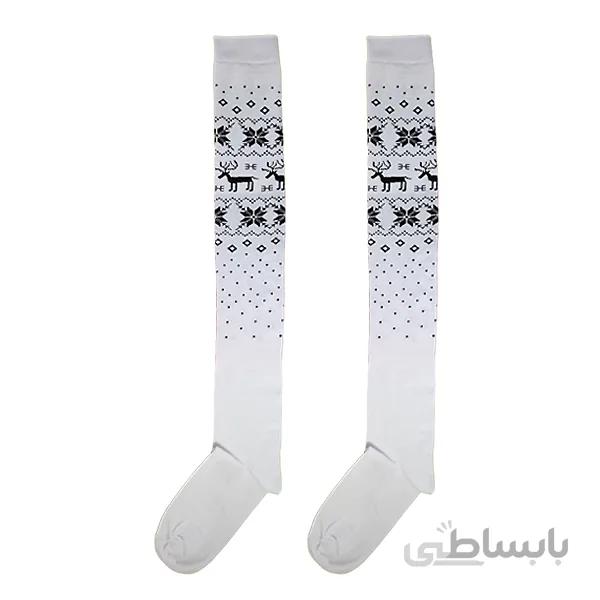 جوراب ساق بلند بالا زانو زنانه طرح کریسمس برف و گوزن کد PH610