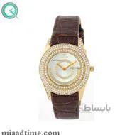 ساعت ویولت Violet زنانه گرد نگین دار چرمی طلایی صفحه سفید کد 0380/2L