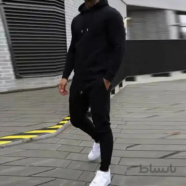 ست مردانه هودی و شلوار جنس دورس ضخیم رنگ مشکی کد 150 ا Men's set of thick black hoodies and pants, code 150