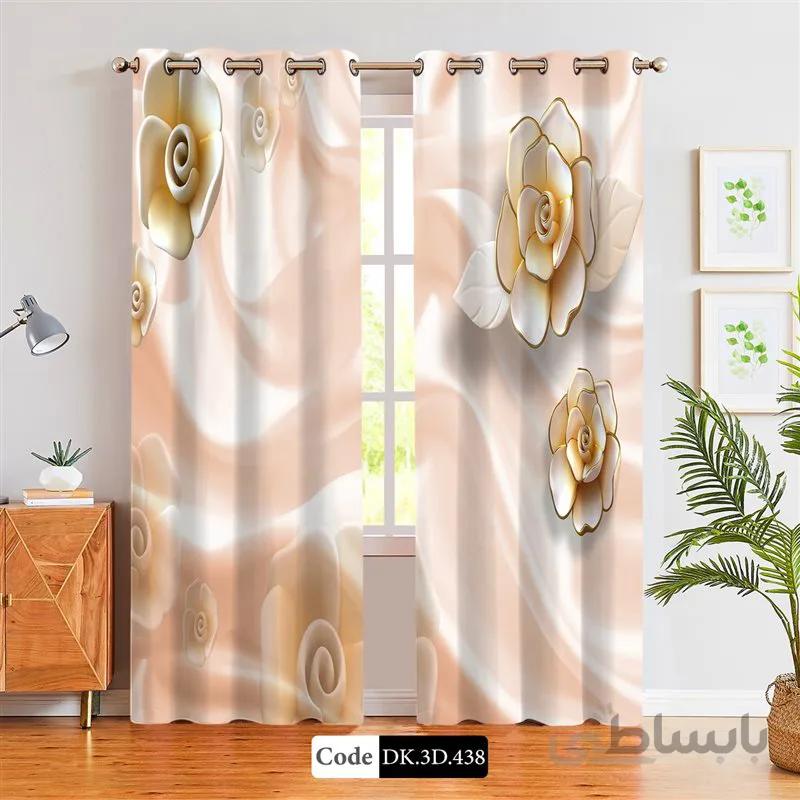 پرده پانچی (هازان و مخمل)کد DK.3D.438 طرح سه بعدی گل های طلایی