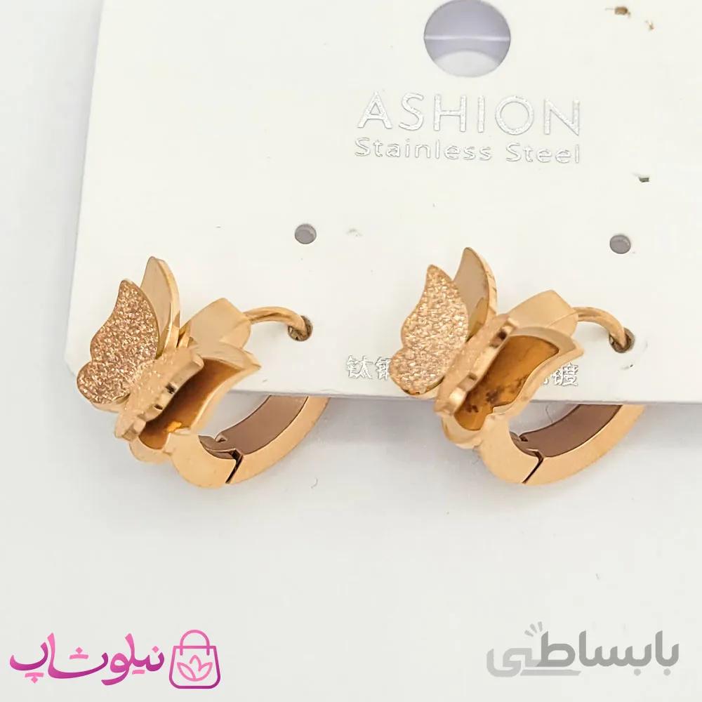 گوشواره حلقه ای زنانه طرح پروانه رزگلد کد 2970