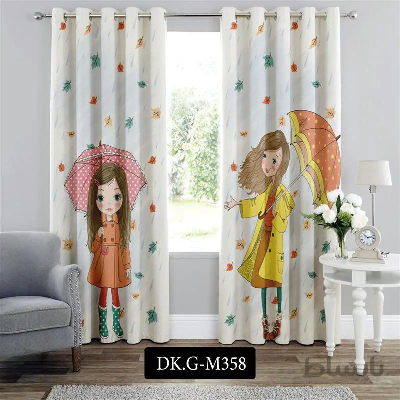 پرده پانچی (هازان و مخمل) کد DK.G.M358 طرح دخترانه دختر بچه ها در پاییز