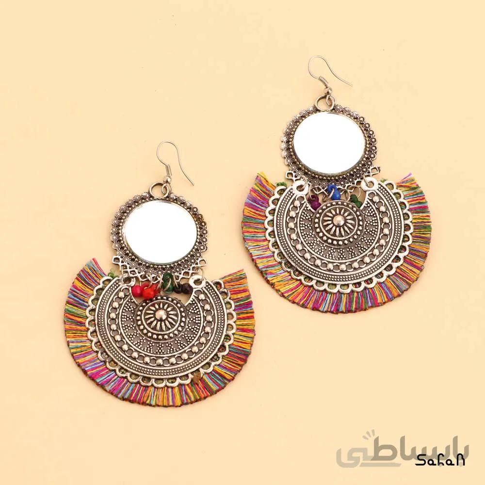گوشواره هندی منگوله هندی لوستری ایینه ایی نخی