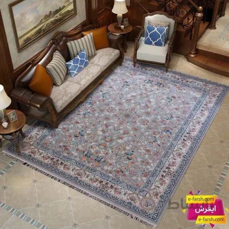 فرش ماشینی پرشین مشهد طرح 36014 نقره ای گل برجسته