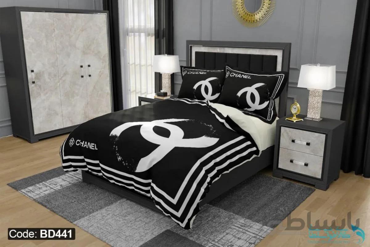 روتختی طرح chanel برند دکو کد BD441 | دارای قابلیت تغییر رنگ پشت لحاف و ملحفه