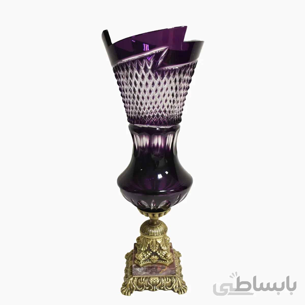 گلدان كريستال دو پوست بنفش پايه برنز