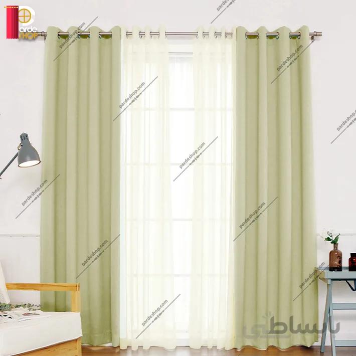 ست پرده چهار پنلی کتان شیری و حریر